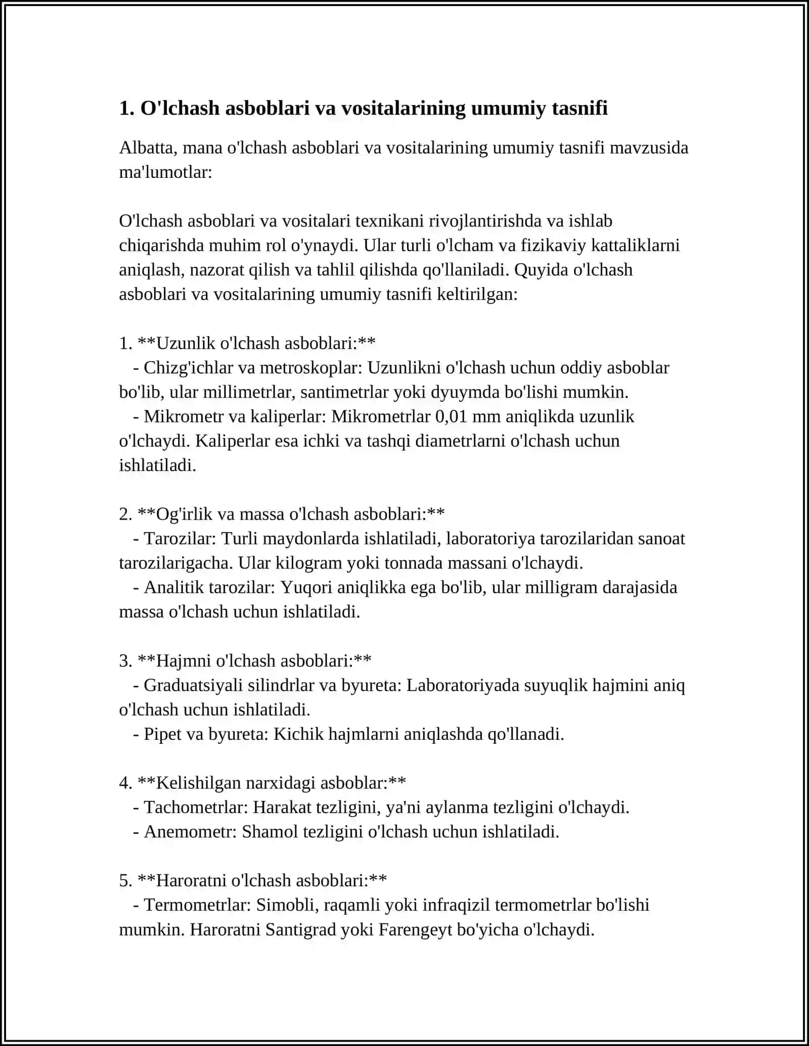 O'lchash asboblari va vositalarining umumiy tasnifi 3