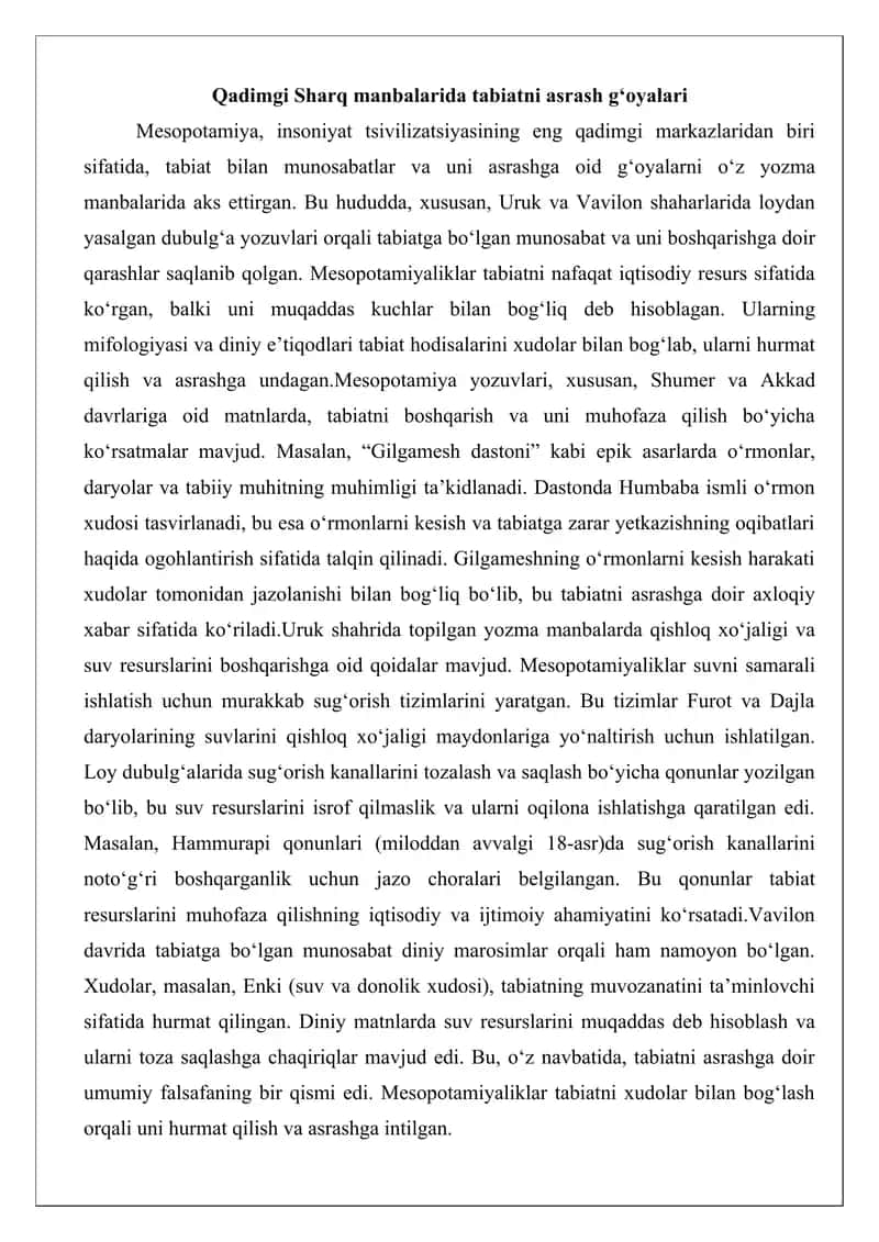 Qadimgi yozma manbalarda atrof-muhitni asrab-avaylashga da’vat. 3
