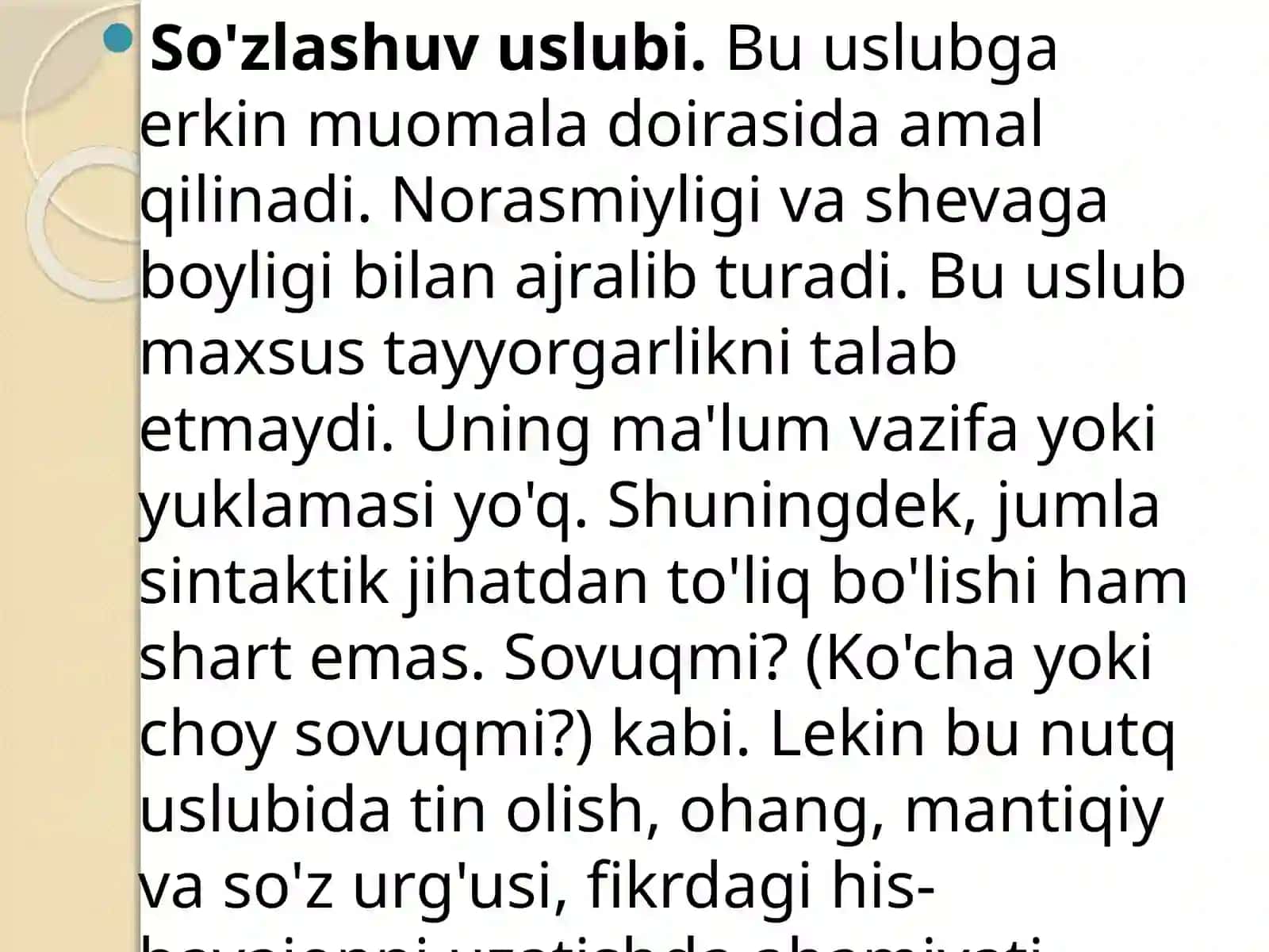 So‘zlashuv uslubi. O‘zbek tili lahja va shevalari 3