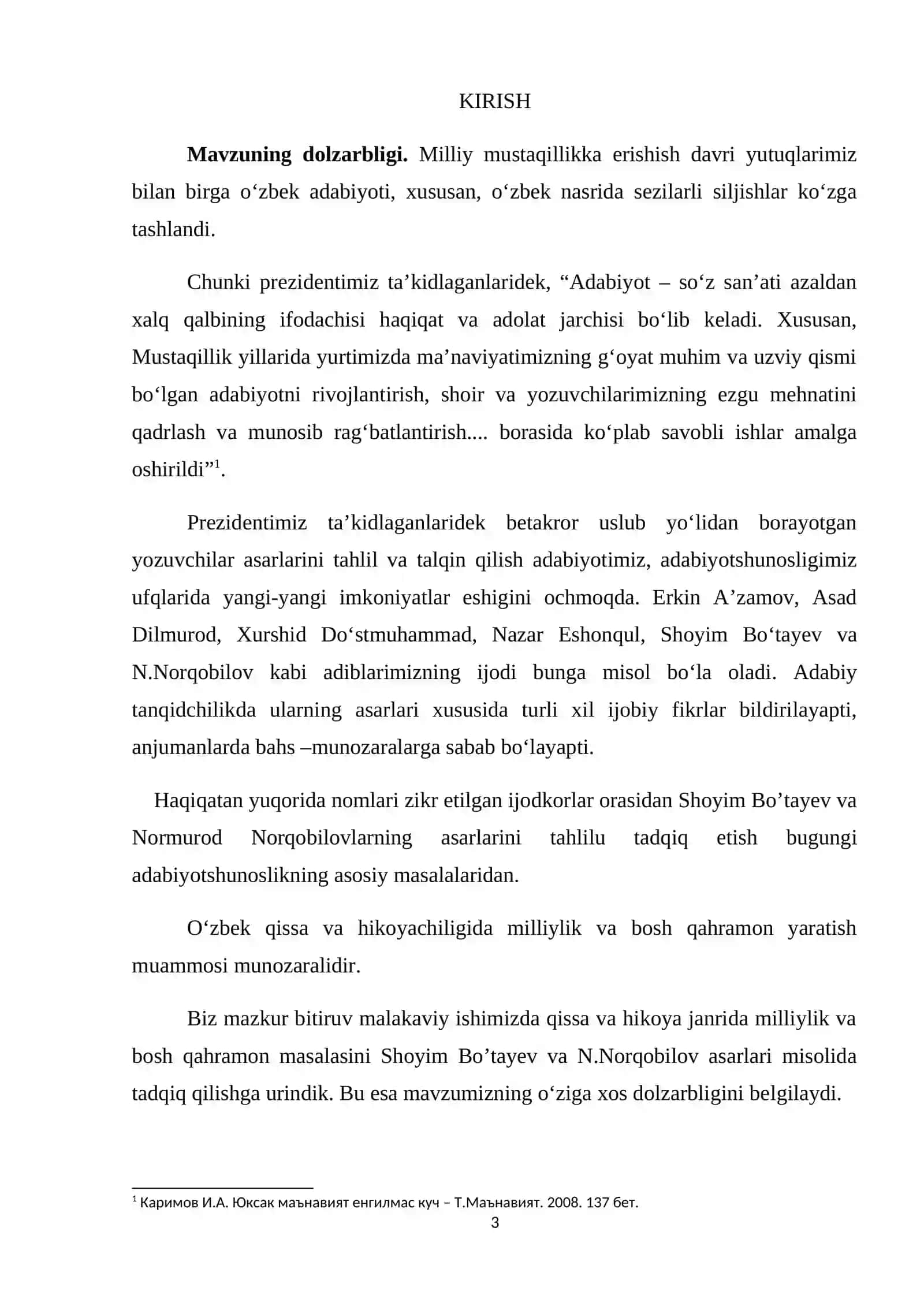 Qissa va hikoya janrida milliylik va bosh qahramon masalasi (Sh. Bo’tayev va N.Norqobilov asarlari misolida) 3
