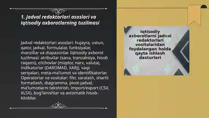 Iqtisodiy axborotlarni jadval redaktorlari vositalaridan foydalangan holda qayta ishlash dasturlari 3