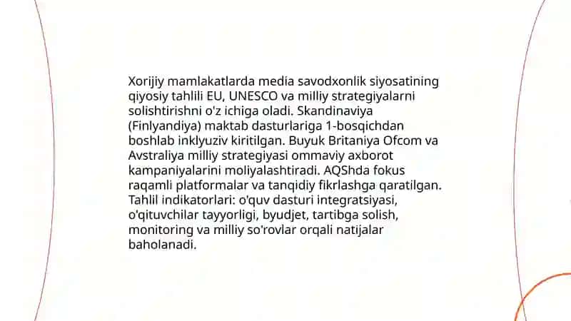 Xorijiy mamlakatlarda media savodxonlik va axborot madaniyatining qiyosiy tahlili 3