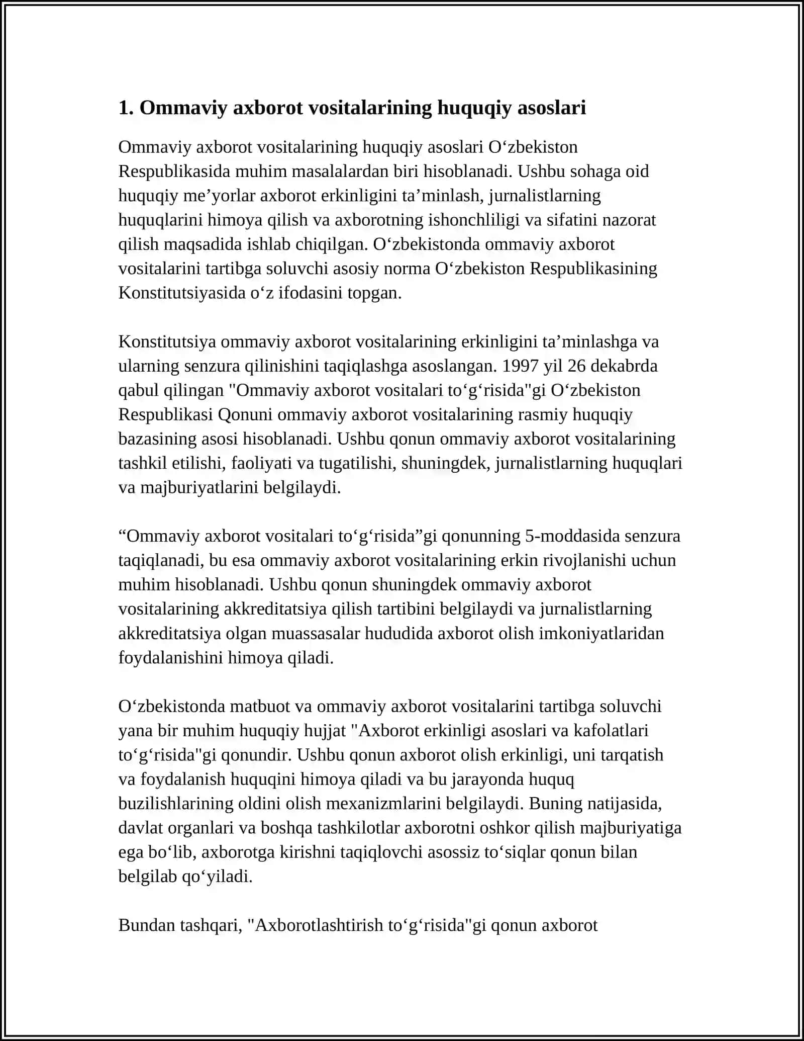 Ommaviy axborot vositalarining huquqiy asoslari 3