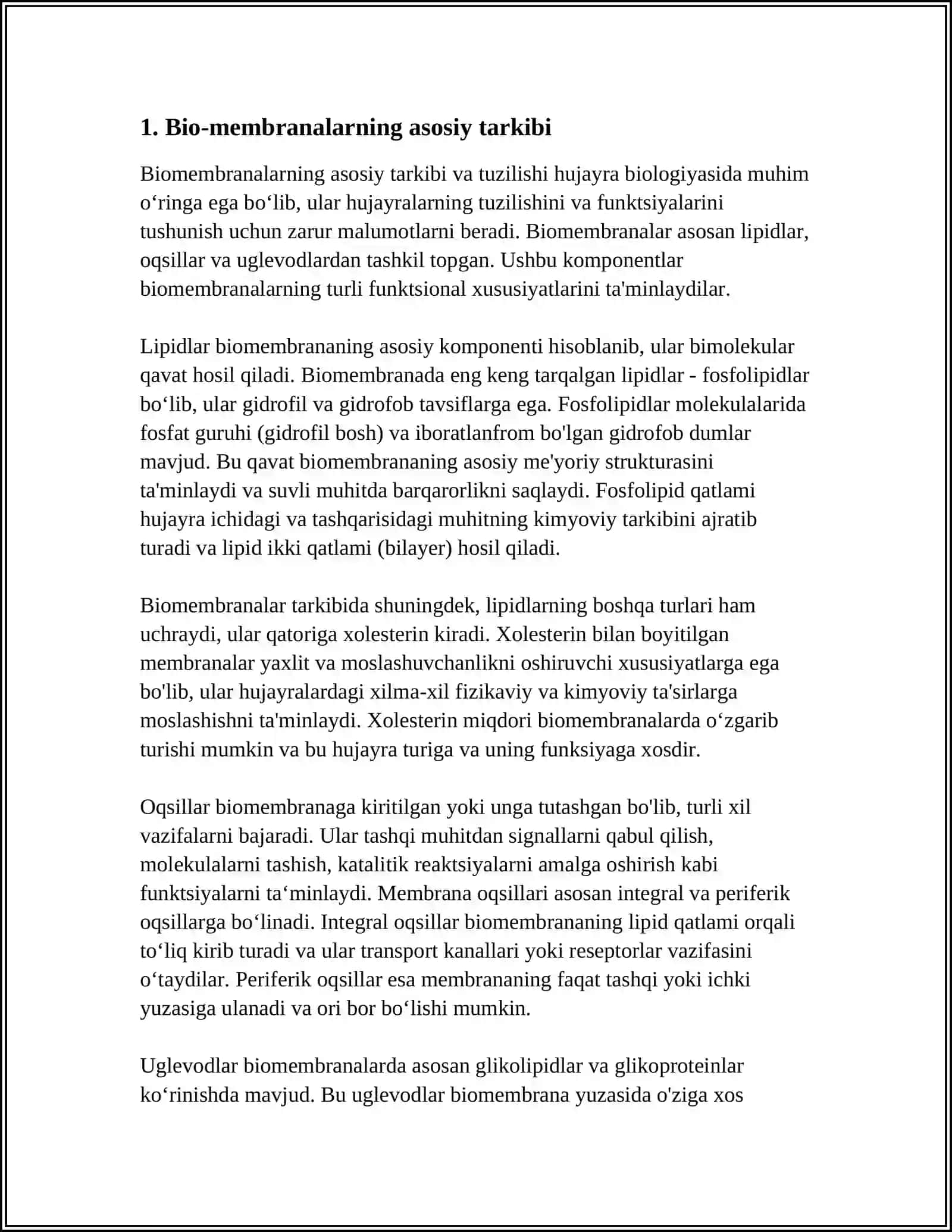 BIOLOGIK MEMBRANALARNING FIZIK-KIMYOVIY XOSSALARI, MEMBRANALARDA MODDALAR KO'RINISHINING BIOFIZIKAVIY MEXANIZIMLARI 3