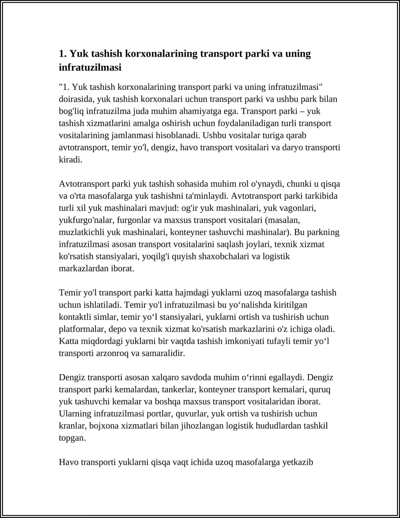 Yuk tashish korxonalarining transport parki va uning infratuzilmasi 3