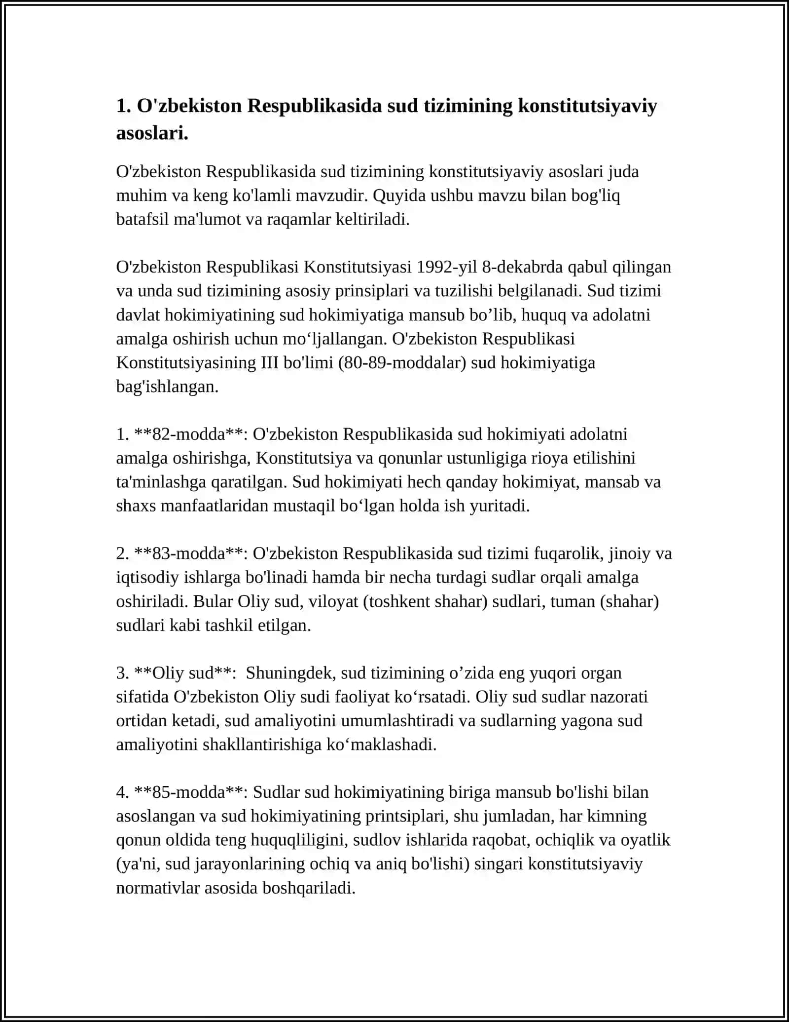 O'ZBEKISTON RESPUBLIKASIDA SUD TIZIMINING KONSTITUTSIYAVIY ASOSLARI.YANGILANGAN KONSTITUTSIYADA ADVOKATURA VA PROKURATURANING DAVLAT ORGANLARI TIZIMIDA TUTGAN ÒRNI 3