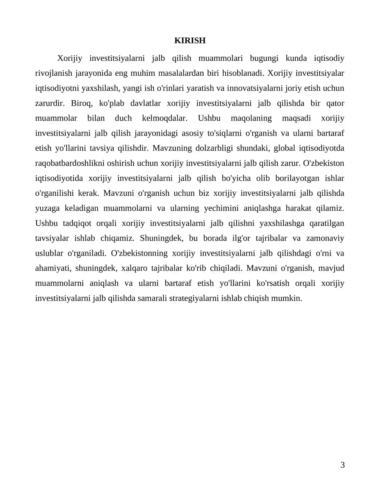 Xorijiy investitsiyalarni jalb qilish muammolarining tahlili 3