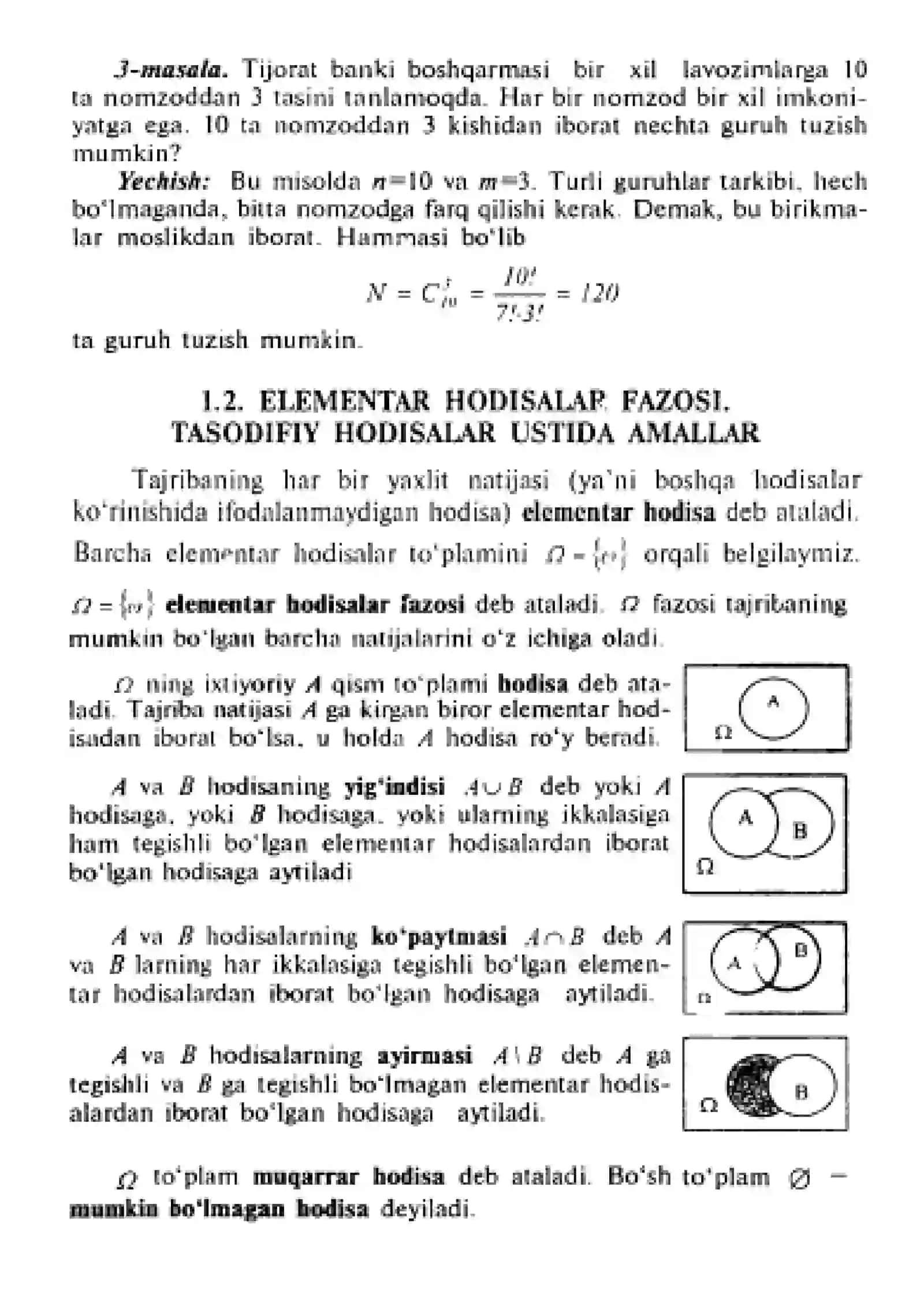 15-ma'ruza. Kombinatirika elementlari. Tasodifiy hodisalar. Ehtimolning statistik, klassik va geometrik ta'rifi. To'la ehtimollik formulasi va Bayes formulasi. Tasodifiy miqdorlar. Tasodifiy miqdorning taqsimot funksiyasi va uning xossalari 3