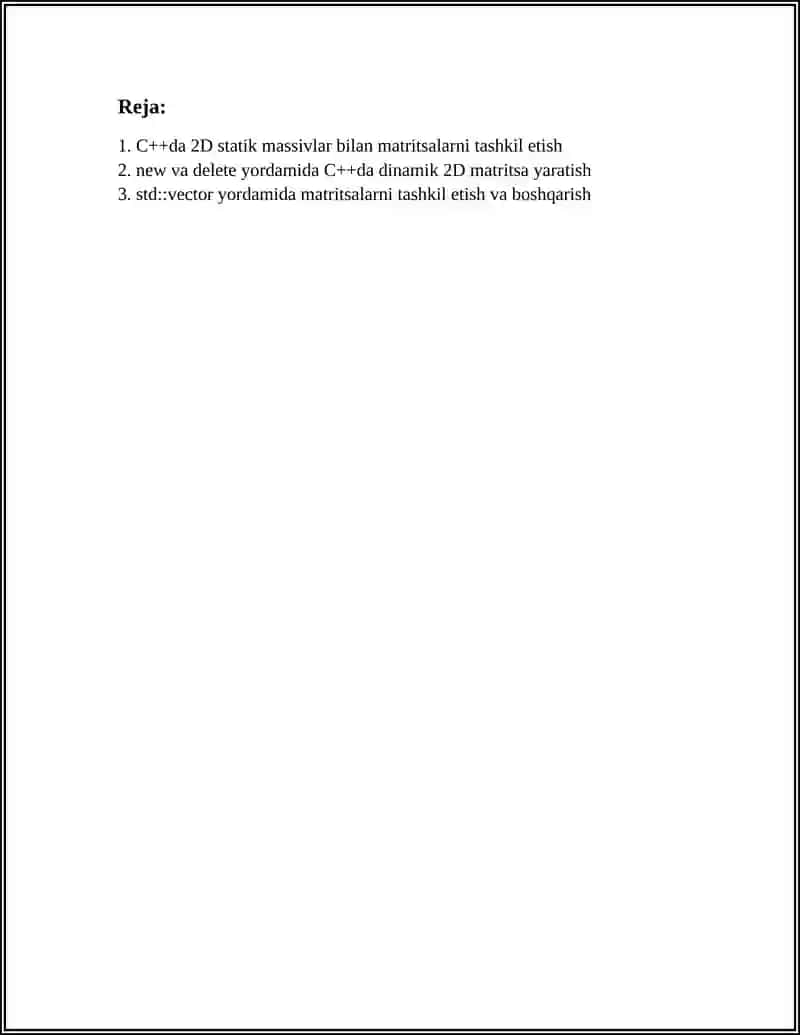 Matritsalarni tashkil etish C++dasturlash tilida 3