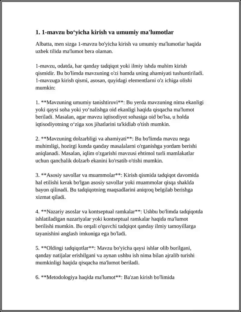 1-mavzu bo‘yicha kirish va umumiy ma'lumotlar 3