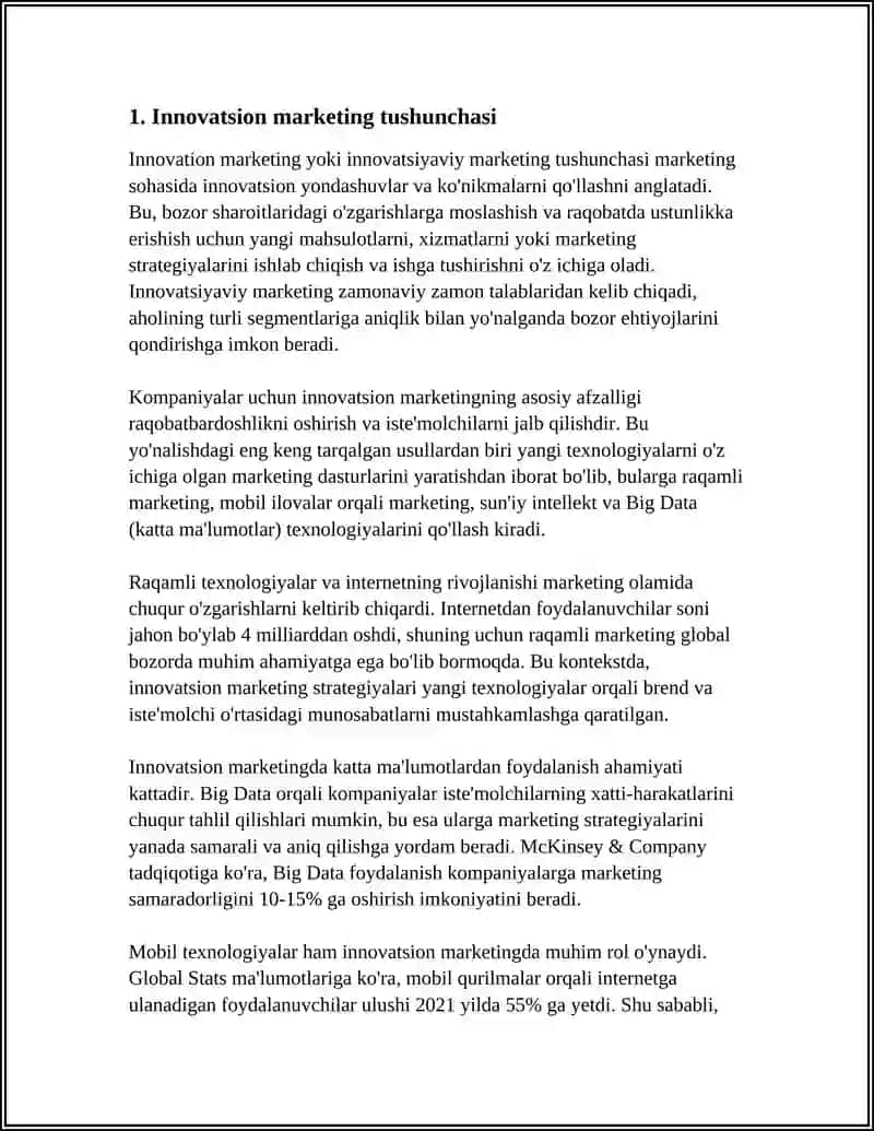 INNOVATSION MARKETING JARAYONIDA TAVAKKALCHILIKLARNI BOSHGARISH 3