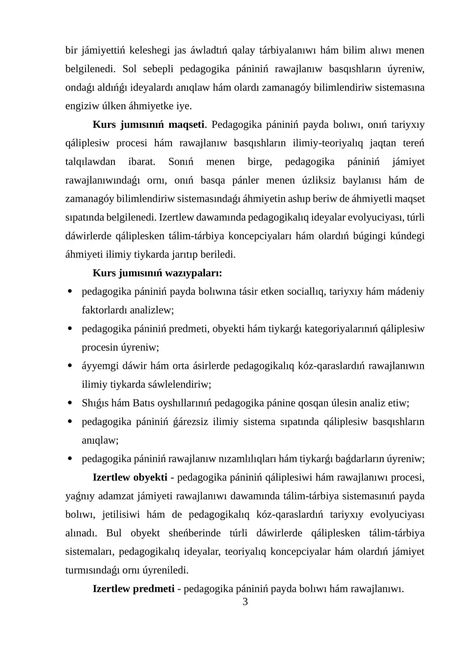 PEDAGOGIKA PÁNINIŃ QÁLIPLESIWINIŃ TEORIYALÍQ HÁM TARIYXIY TIYKARLARÍ 3
