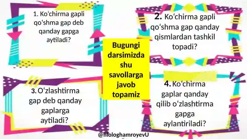 KO‘CHIRMA VA O‘ZLASHTIRMA GAP BO‘YICHA O‘TILGANLARNI TAKRORLASH9- sinf 3