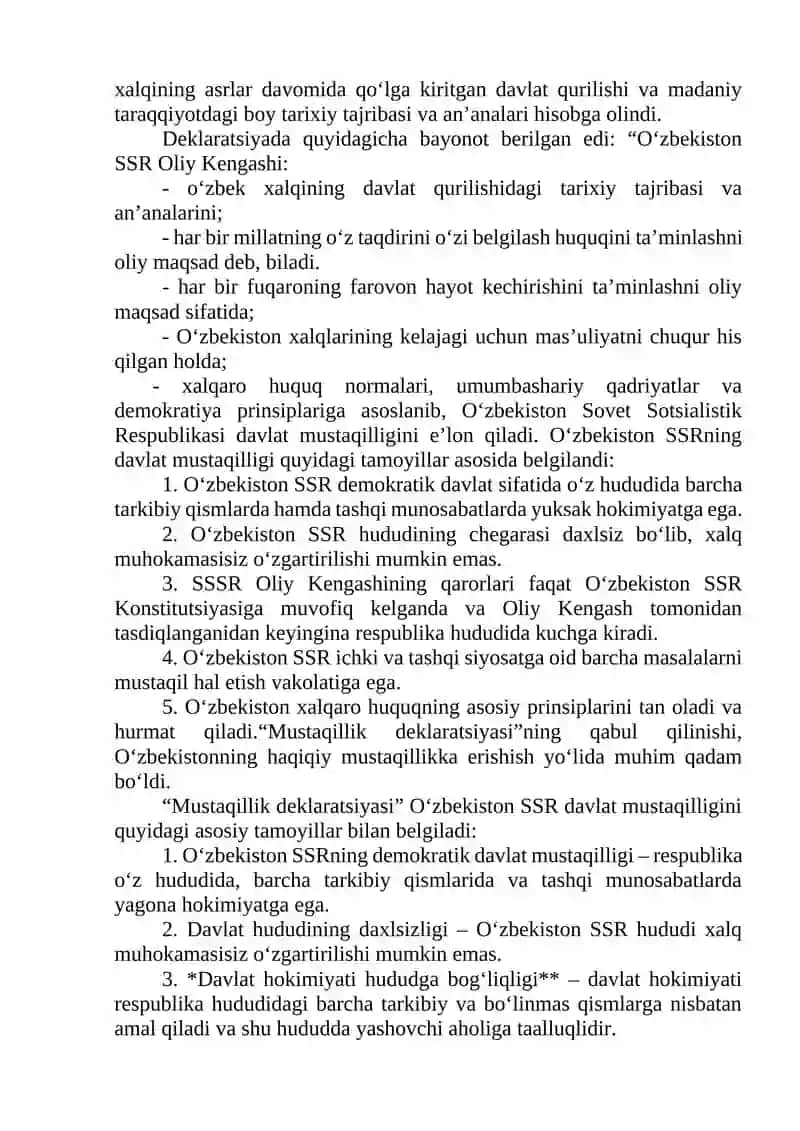 MUSTAQIL O‘ZBEKISTON RESPUBLIKASI TASHKIL TOPISHINING TARIXIY AHAMIYATI 3