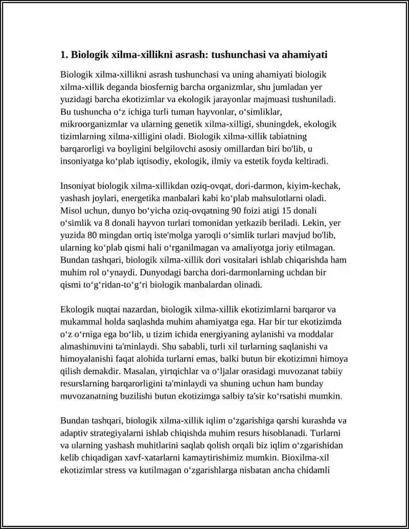 BIOLOGIK XILMA-XILLIKNI ASRASH MUAMMOLARI. ALOHIDA MUHOFAZA KILINADIGAN HUDUDLAR 3