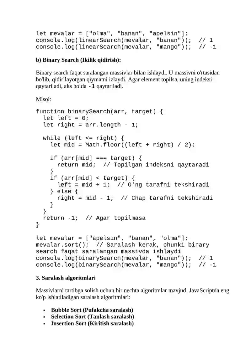 JavaScriptda massivlar bilan ishlash 3