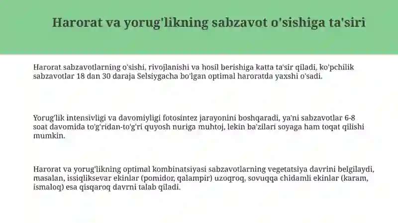 Ochiq yerlarda sabzavot yetishtirishning iqlimiy shartlari 3