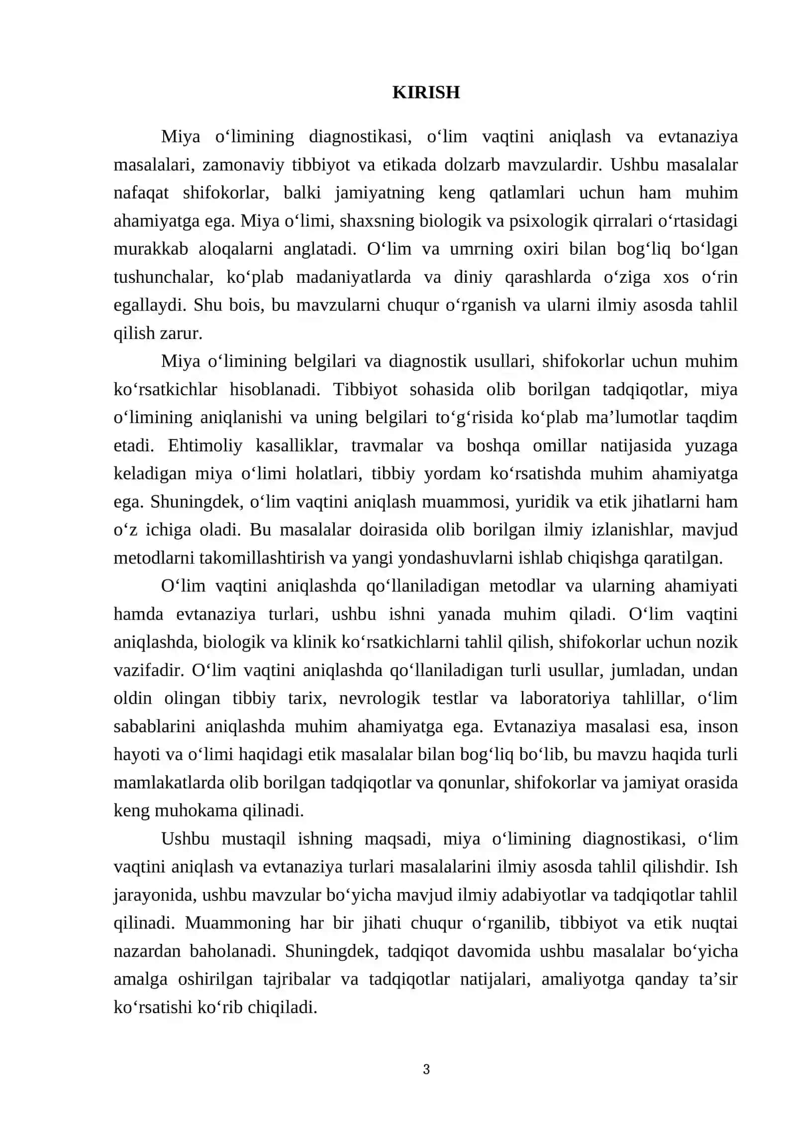 Miya o‘limining diagnostikasi. O‘lim vaqtini aniqlash. Evtanaziya turlari 3
