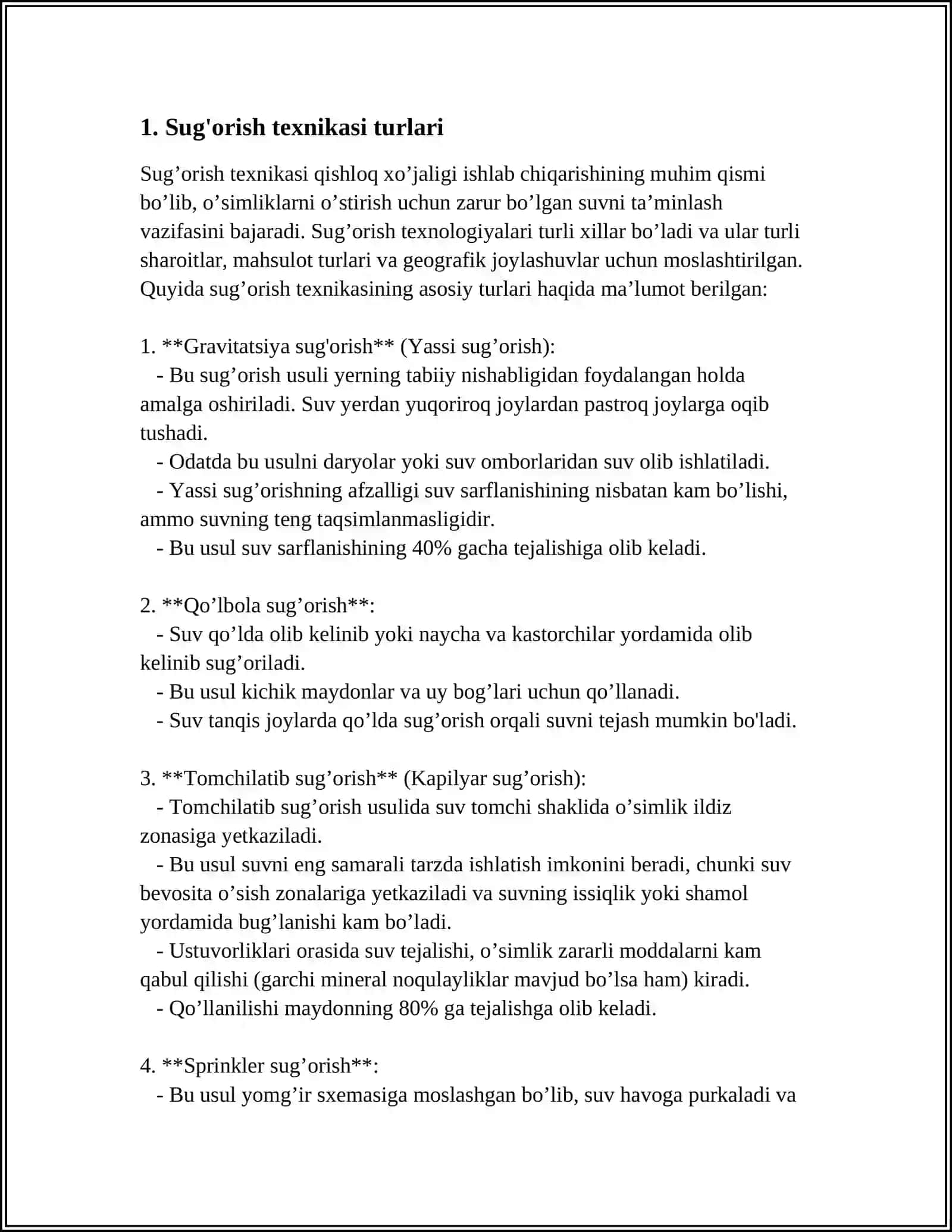 SUVNING TEXNIK VA IRRIGATSIYA MAQSADLARI UCHUN BAHOLASH 3