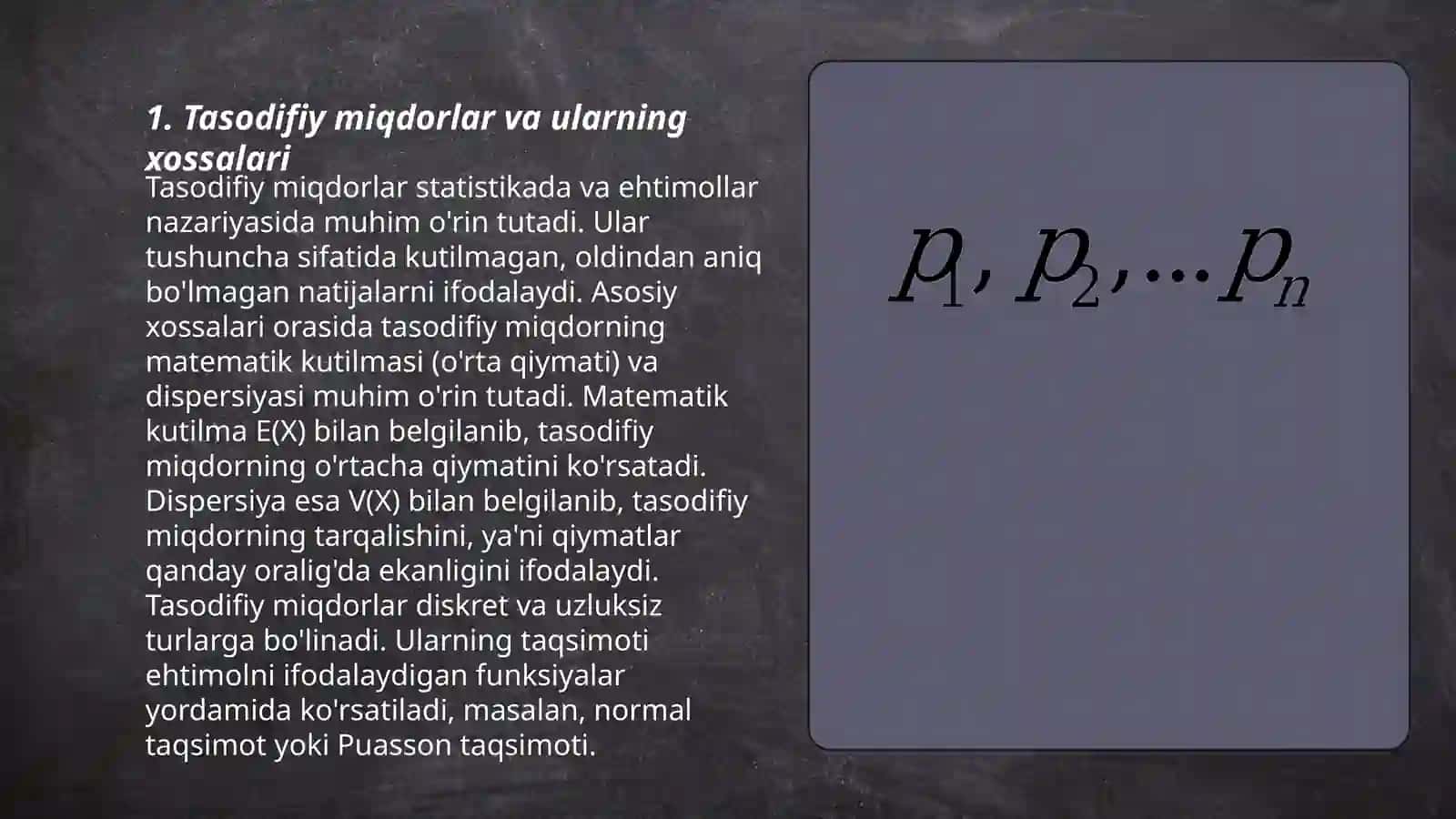 Tasodifiy miqdorning matematik kutilmasi va dispersiyasi 3