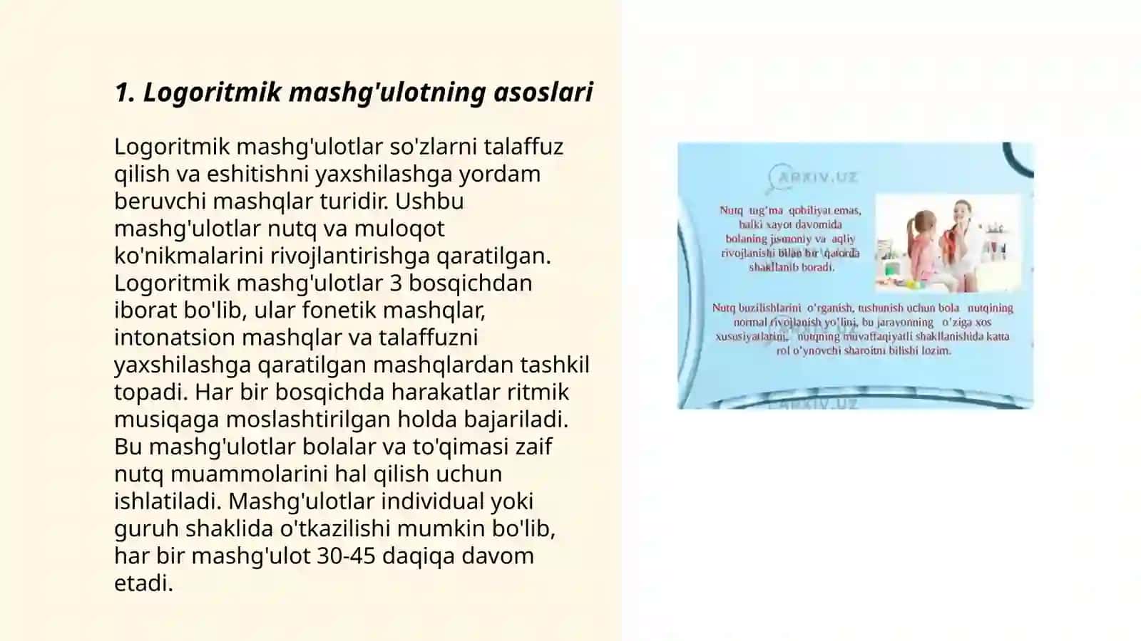 Logoritmik mashg'ulotning konspekti 3