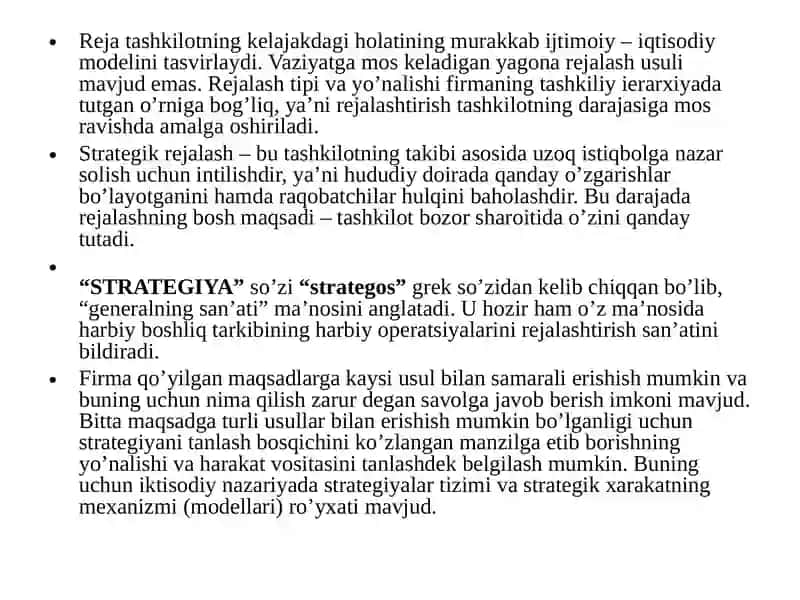 Firmaning biznes faoliyatini strategik rejilashtirish 3