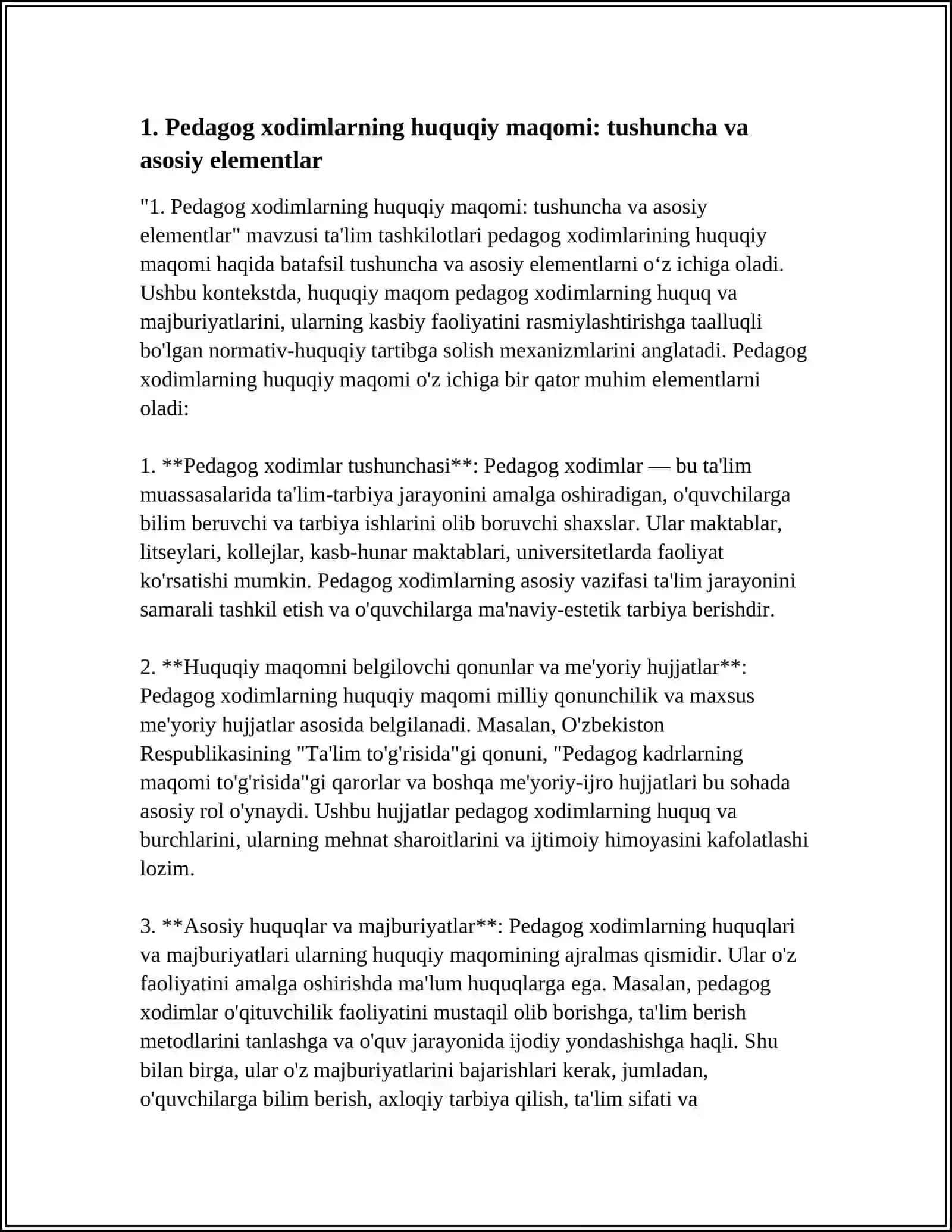 Pedagog xodimlarning huquqiy maqomi: tushuncha va asosiy elementlar 3