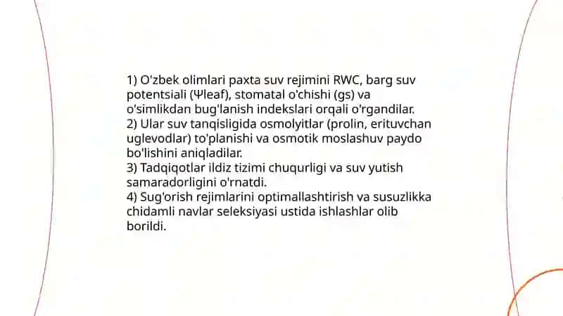 O'simliklar fiziologiyasiga hissa qo'shgan o'zbek olimlarini olib borgan ilmiy tadqiqot ishlari 3