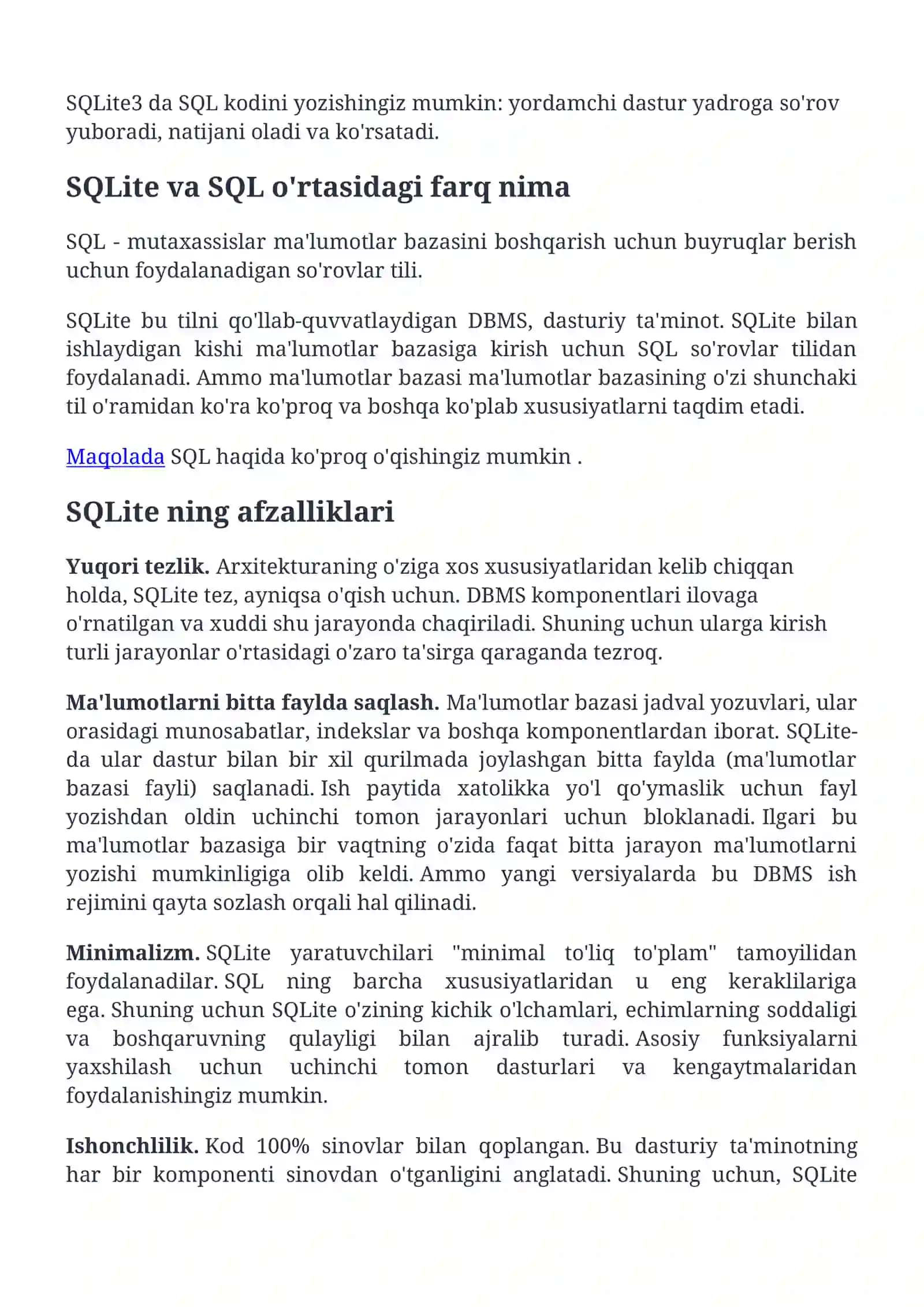 SQLite ma'lumotlar bazasi bilan ishlash printsiplari 3