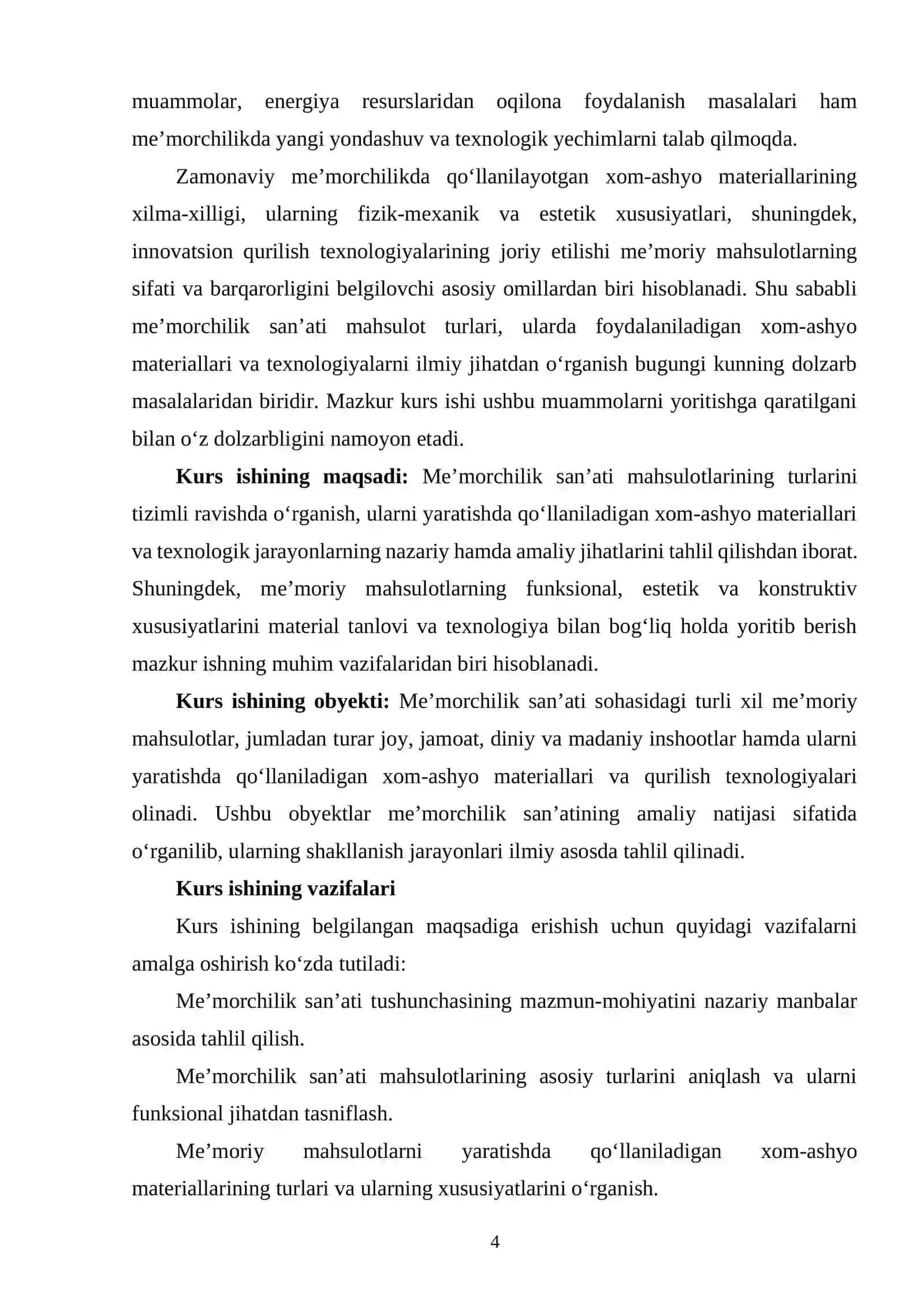 ME’MORCHILIK SA'NATI MAHSULOT TURLARI XOM-ASHYO MATERIALLARI TEXNOLOGIYASI 3