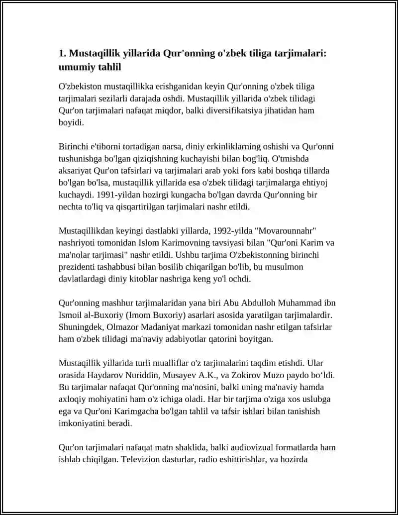 MUSTAQILLIK YILLARIDA QURʼONNING OʼZBEK TILIGA TARJIMALARI VA TAFSIRLARI HAQIDA 3