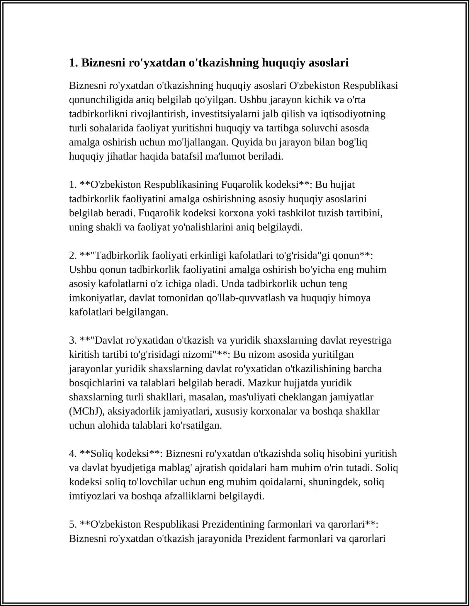 Biznesni ro'yxatdan o'tkazishning huquqiy asoslari 3
