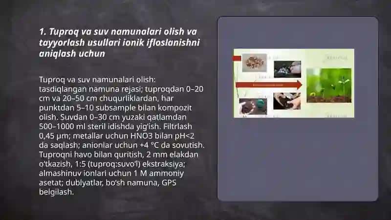 Tuproq va suv namunalari olish va tayyorlash usullari ionik ifloslanishni aniqlash uchun 3