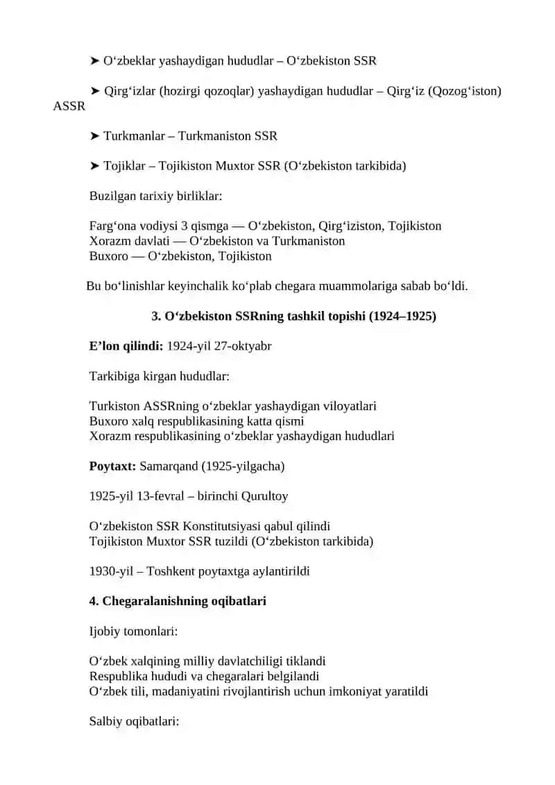 O‘rta Osiyo Respublikalarida O‘tkazilgan Milliyhududiy Chegaralanish. O‘zbekiston SSRning Tashkil Topishi 3