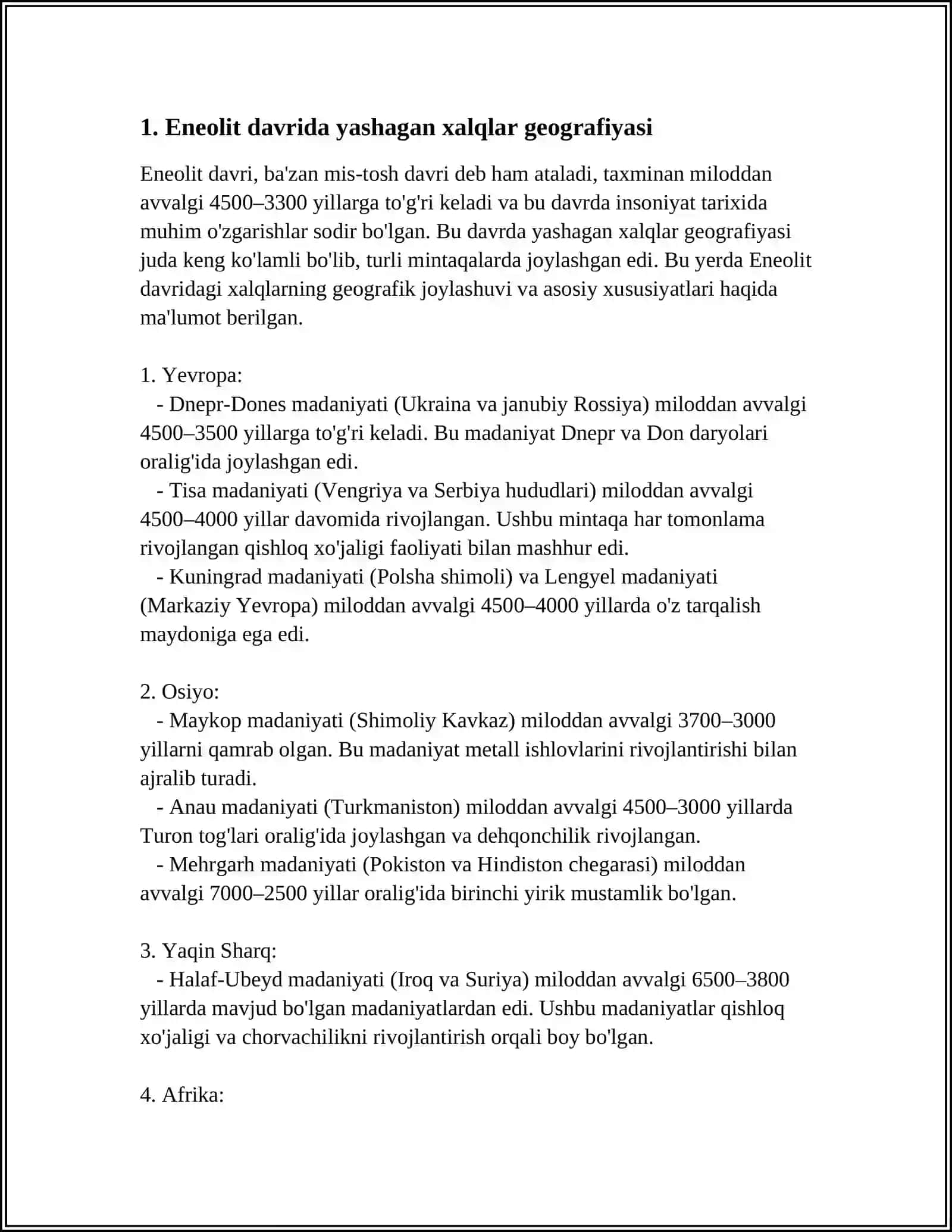 O'RTA OSIYONING ENEOLIT, BRONZA VA ILK TEMIR DAVRI MANZILGOHLARI TARIXIY GEOGRAFIYASI 3