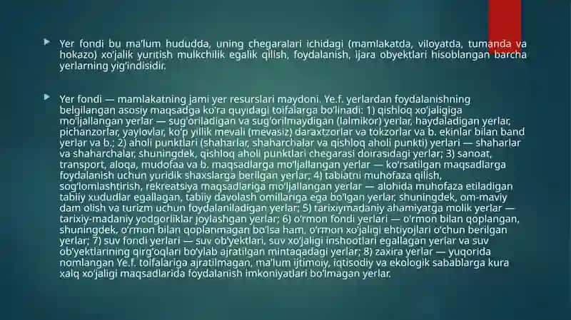 Qishloq xo'jaligiga mo'ljalangan yerlarning huquqiy holati 3