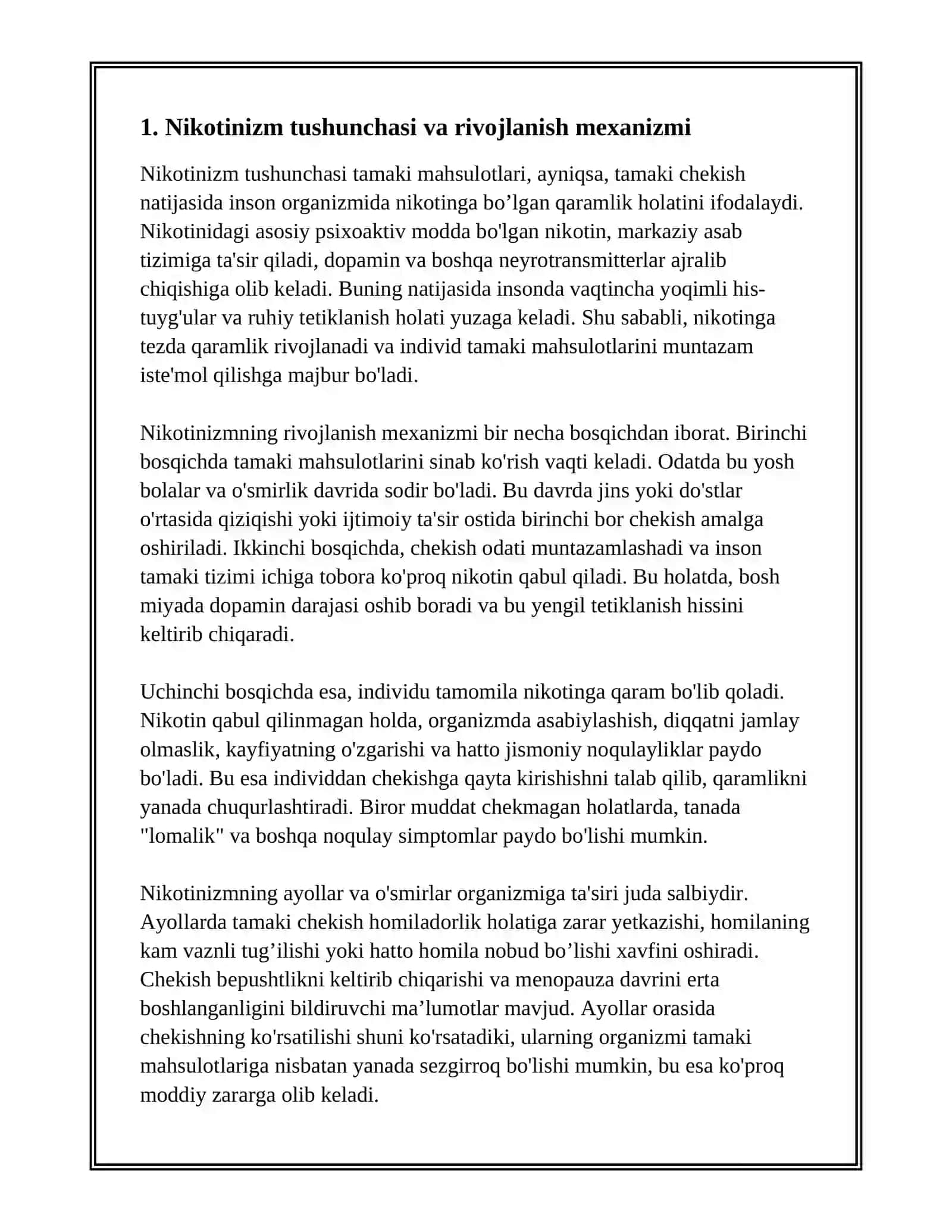 NIKOTINIZM VA UNING ASORATLARI, NIKOTINIZMNING AYOLLAR VA O'SMIRLAR ORGANIZMIGA TA'SIRI 3