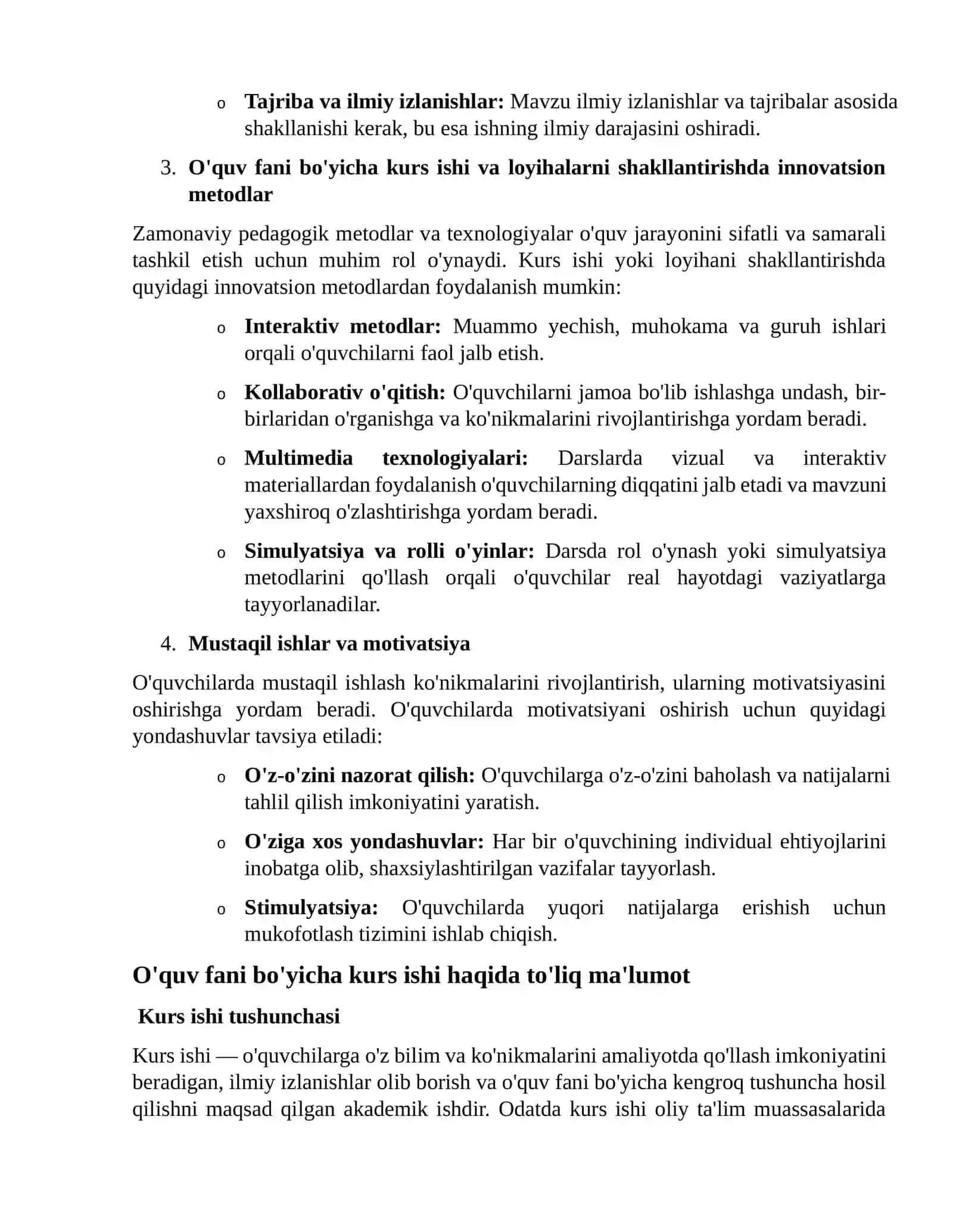 O'quv fani bo'yicha kurs ishi va loyihasi uchun mavzular shakllantirish 3