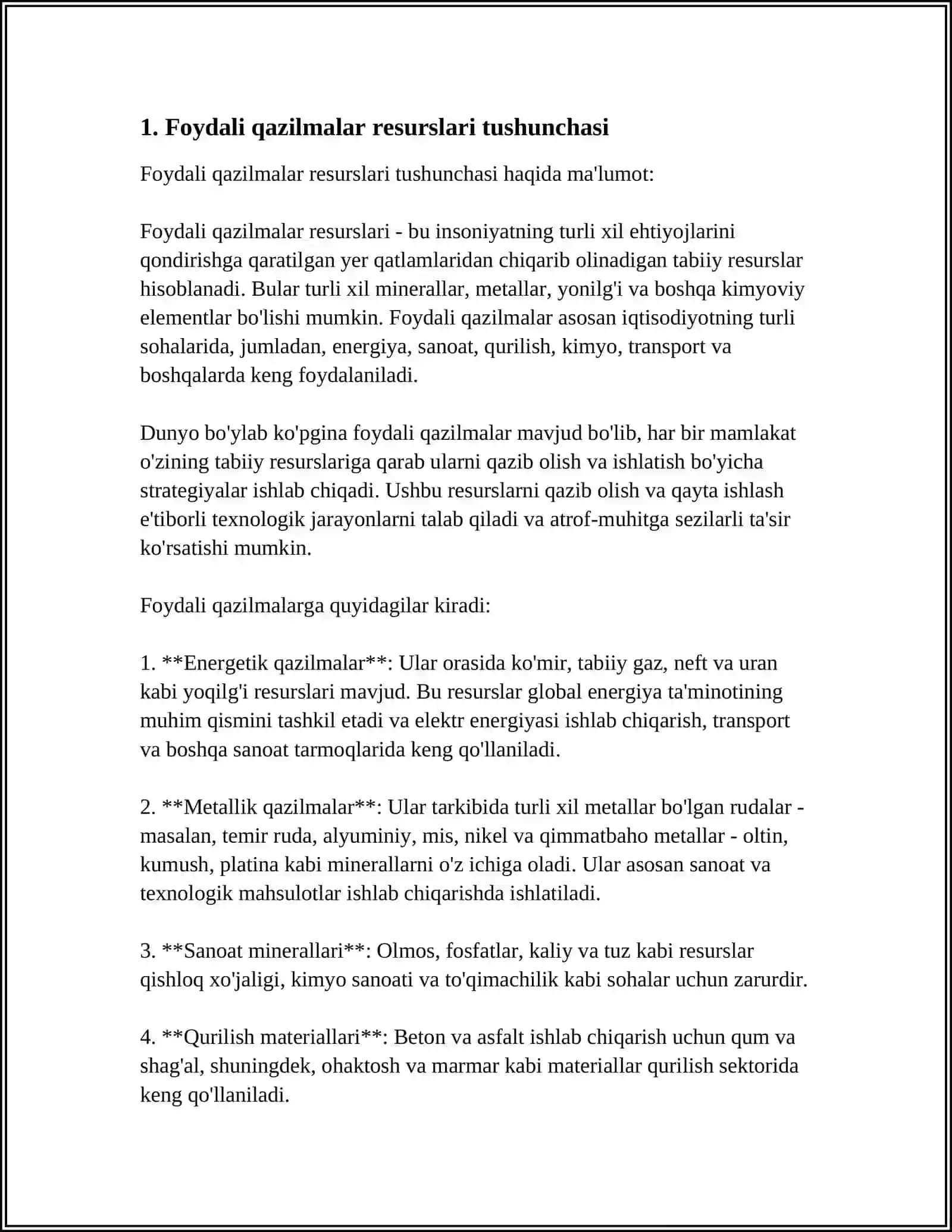 MUSTAQIL ISH Mavzu: FOYDALI QAZILMALARNING ZAXIRALARI VA QAZIB OLISH JARAYONIDA YOʻQOTILISH 3