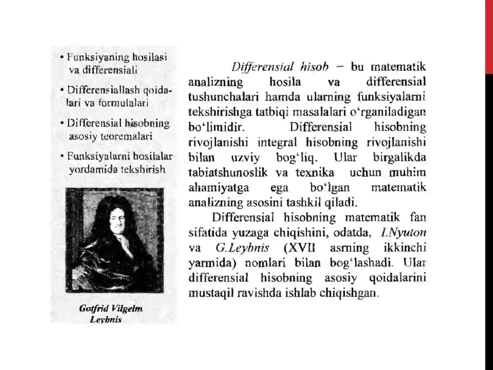 ELEMENTAR FUNKSIYALARNING HOSILALARI.GIPERBOLIK FUNKSIYALARNING HOSILALARI. HOSILA JADVALI.LOGARIFMIK DIFFERENSIALLASH. OSHKORMAS VA PARAMETRIK KO’RINISHDA BERILGAN FUNKSIYANING HOSILALARI 3