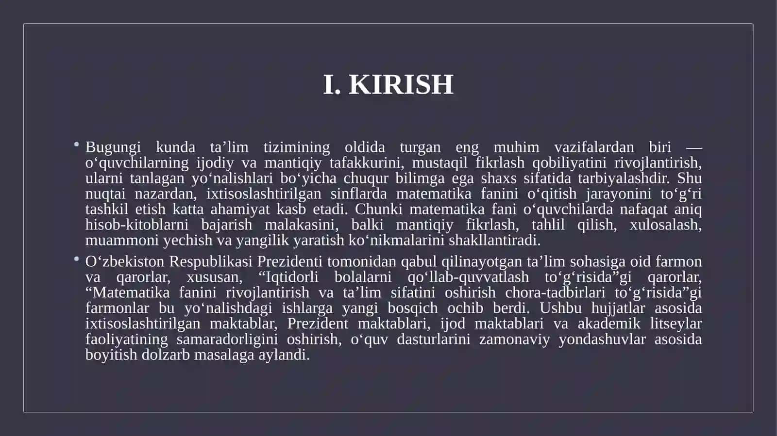 Matematikada ixtisoslashtirilgan sinflarda oʻqitishni tashkilotish 3