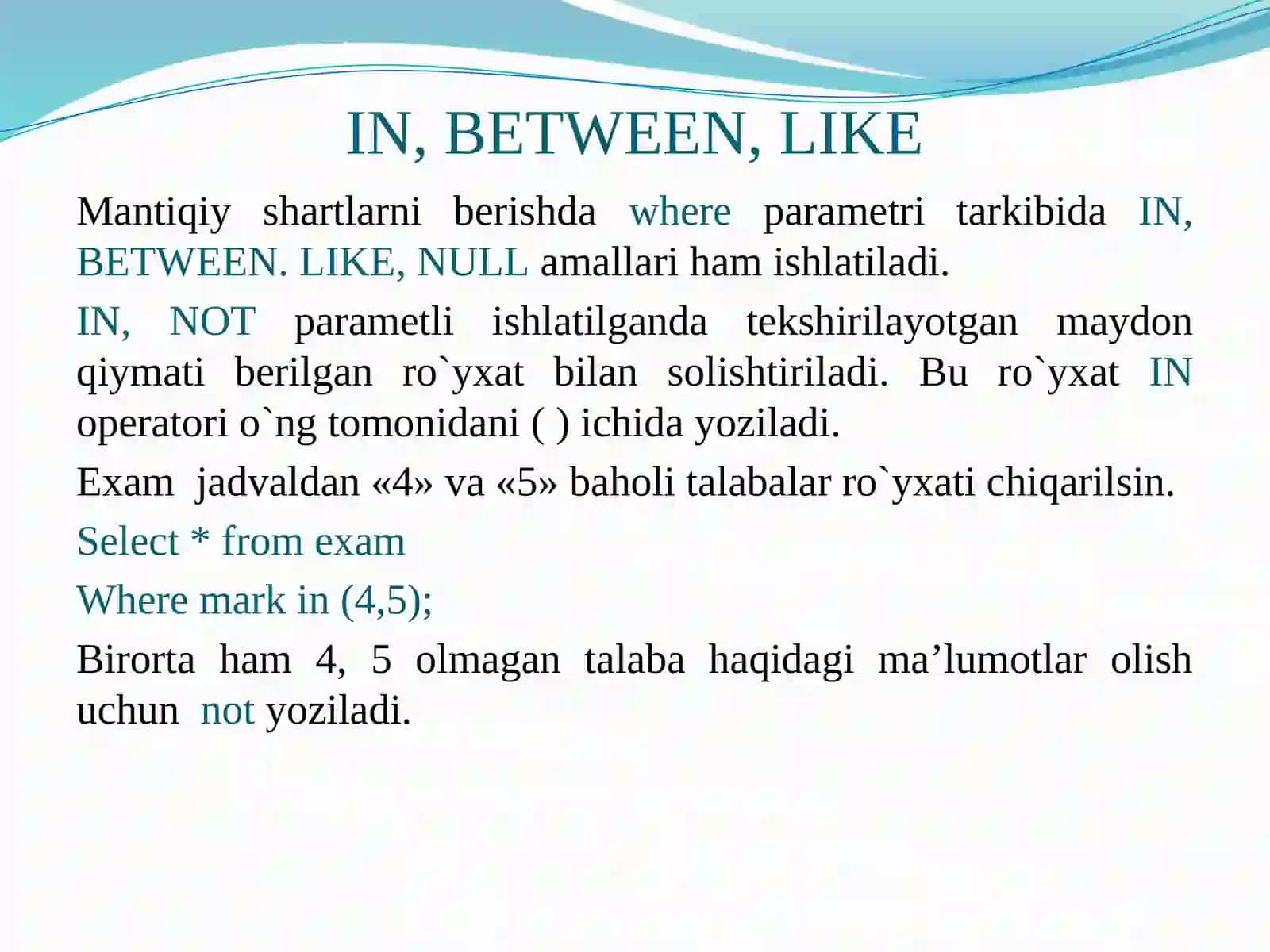 Murakkab so`rovlarni yaratish (tashkilqilish) 3