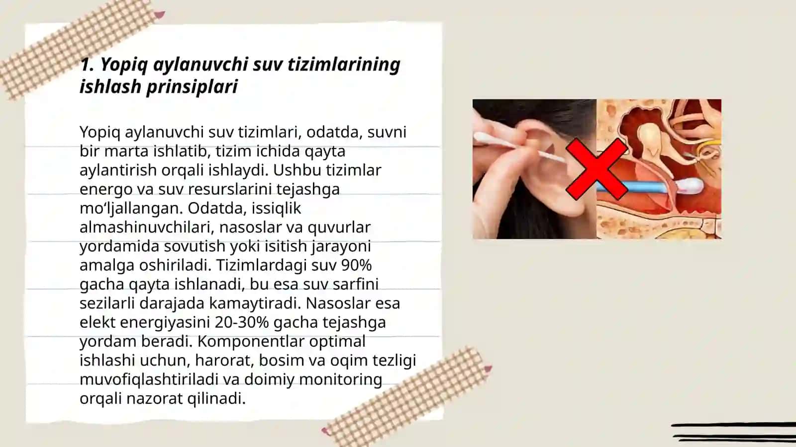 Yopiq aylanuvchi suv sistemalari va suv tozalash inshootlari. Suv inshootlari holatini nazorat qilish usullari va moslamalari 3