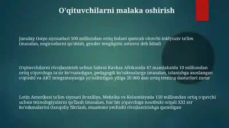 Mavzu: Rivojlangan davlatlarda ta'lim siyosati yoʻnalishlari 3