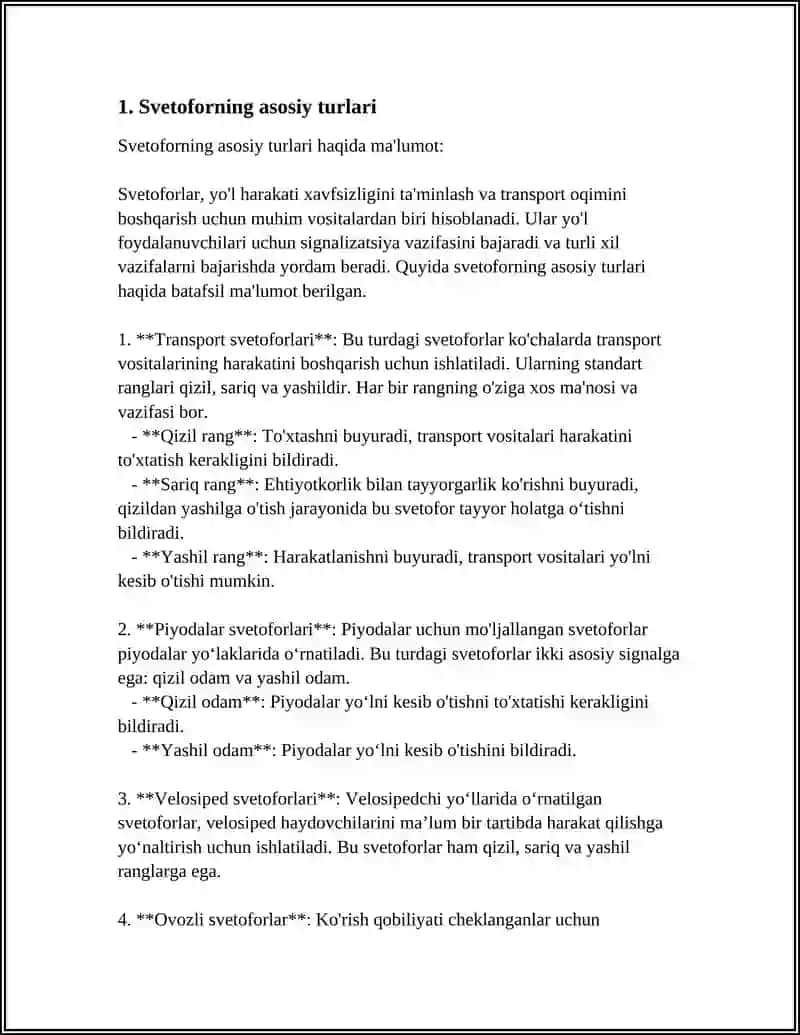 SVETOFOR TURLARI ISHORALAR TARTIBGA SOLUVCHINING ISHORALARI 3
