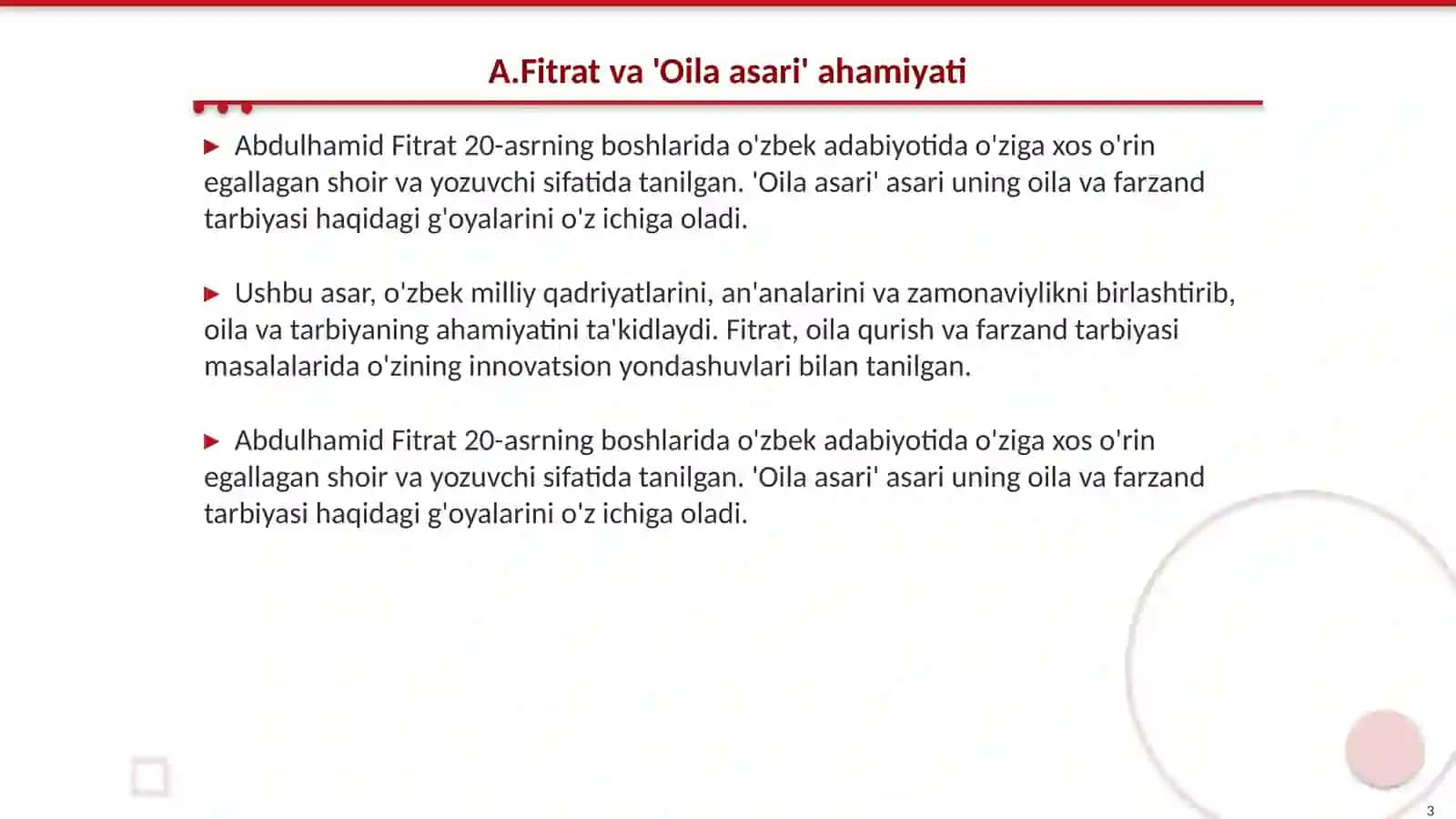 A.Fitratning "Oila asari"dagi oila qurish tartiblari va farzand tarbiyasiga oid g'oyalar 3