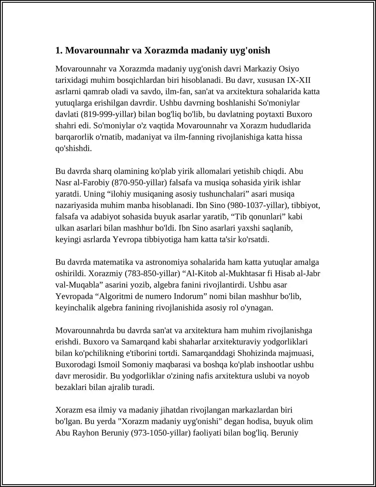 MAMLAKATIMIZ HUDUDIDA IX-XII-ASIRLARDA MADANIY UYGʻONISH (РЕНЕССАНС) DAVRINING SODIR BOʻLISHI 3