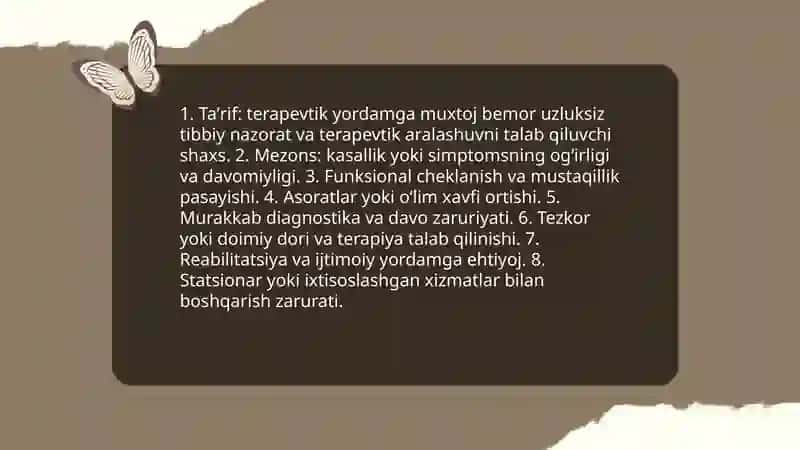 Terapevtik yordamga muxtoj bo’lgan bemorlarning asosiy xarakteristikasi 3