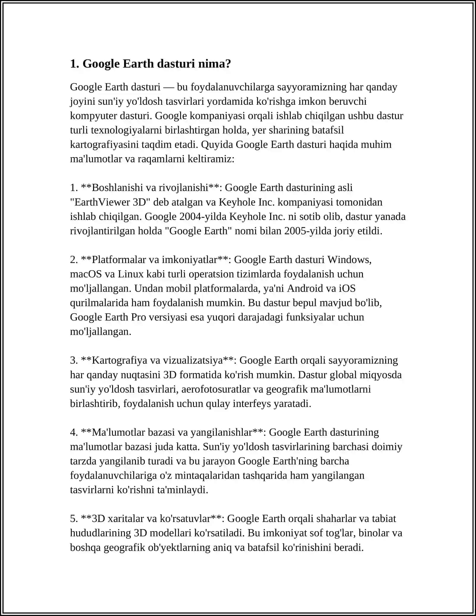GOEGLE EARTH DASTURI VA UNING FOYDALARI 3