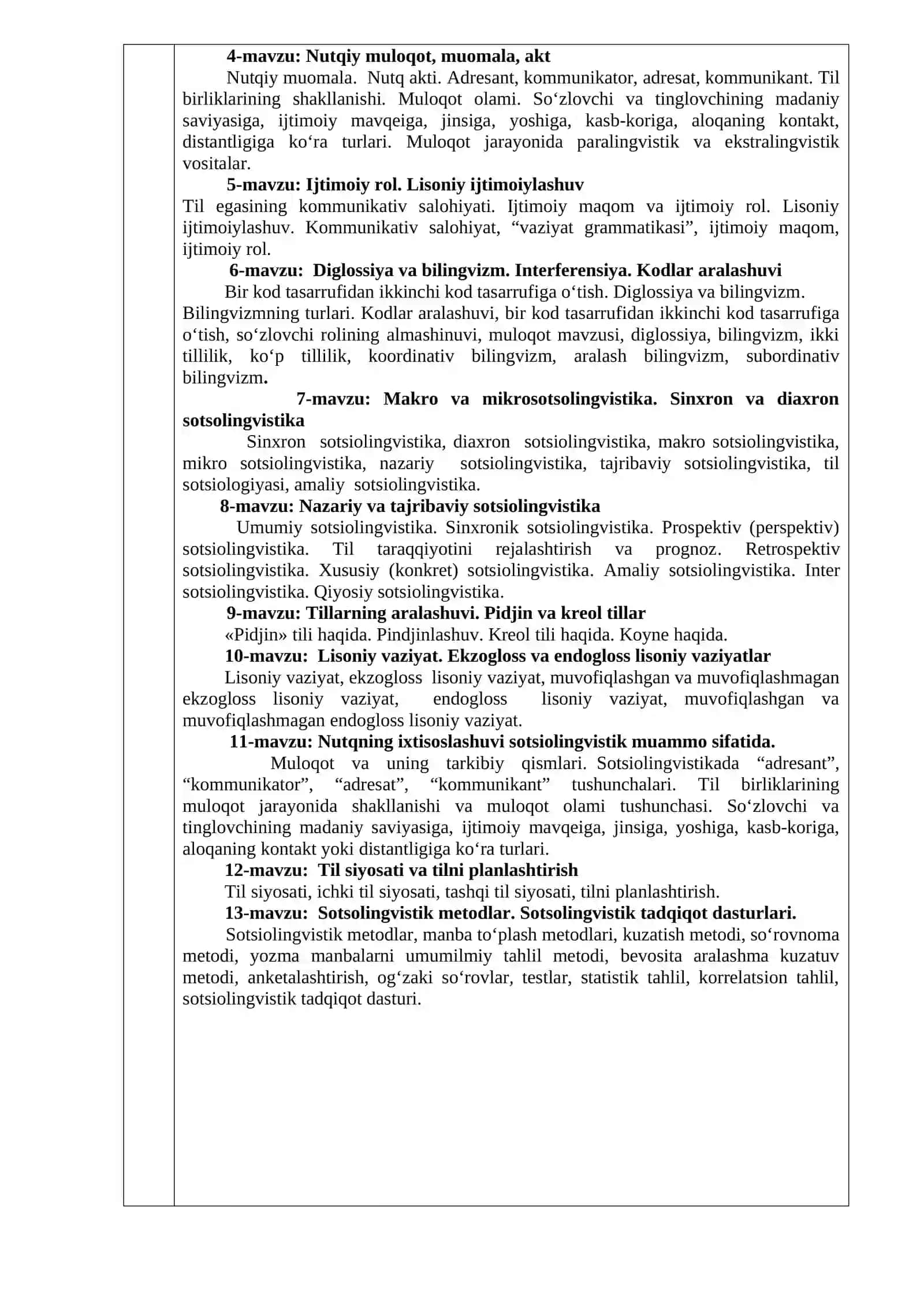 SOTSIOLINGVISTIKA FANINING O‘QUV DASTURI 3